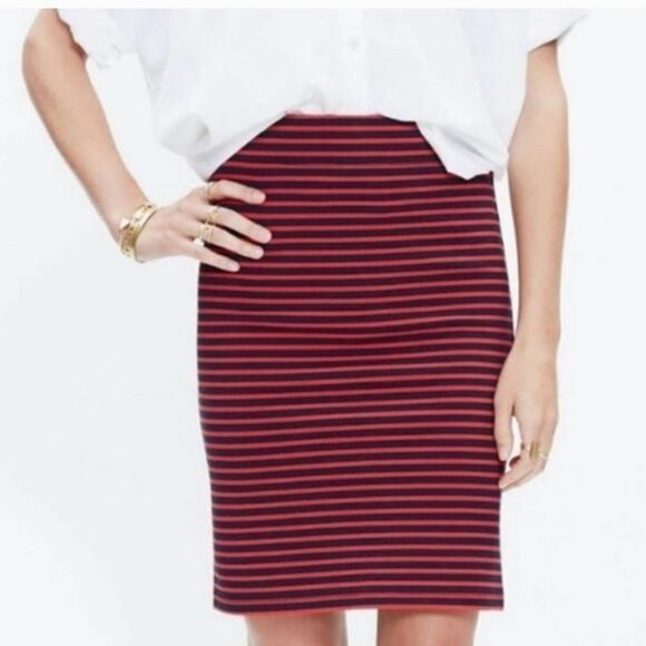 Madewell downtown ponte skirt striped red dark navy business casual office - Picture 2 of 5